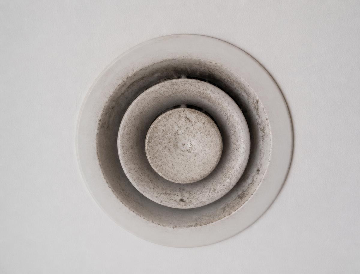 Vervuild ventilatieventiel vol stof voor reiniging